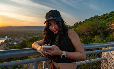 Thai Girl at Restaurant and Lake in Thailand