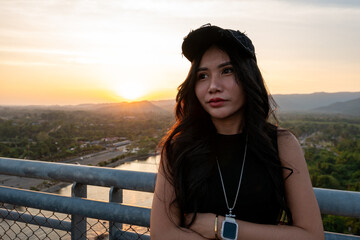 Thai Girl at Restaurant and Lake in Thailand