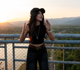 Thai Girl at Restaurant and Lake in Thailand