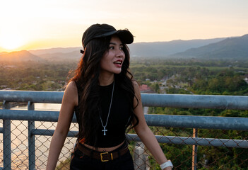 Thai Girl at Restaurant and Lake in Thailand