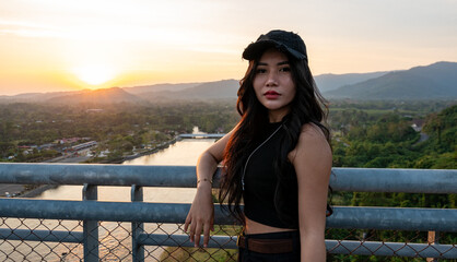Thai Girl at Restaurant and Lake in Thailand