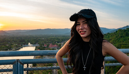 Thai Girl at Restaurant and Lake in Thailand