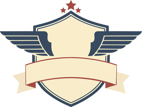 Vintage emblem with wings and banner for logo design or badge creation