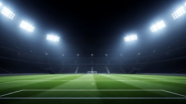 Tennis players compete on a green tennis court under bright stadium lights at night.