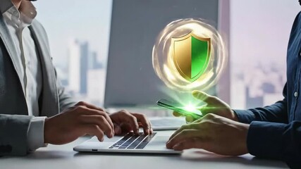 Business professionals collaborating with futuristic technology interface - Powered by Adobe