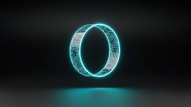 Digital circuit ring with vibrant neon glow illustrating technology - Powered by Adobe