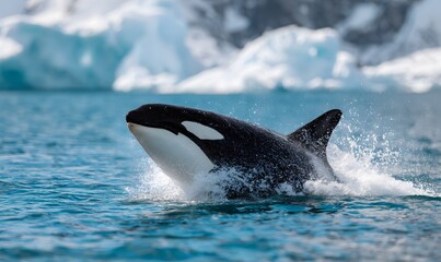 Fototapeta premium massive orca breaching directly toward the camera