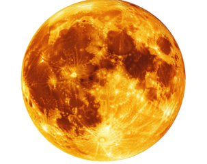 Textured orange orb, cratered surface, dark patches