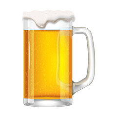 Frothy glass beer mug full of golden lager isolated for pub and Oktoberfest celebration refreshing and cold vector illustration transparent background © Das