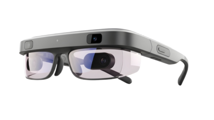 Modern Dark Gray Augmented Reality Smart Glasses Wearable Technology Product Shot isolated PNG with Transparent Background