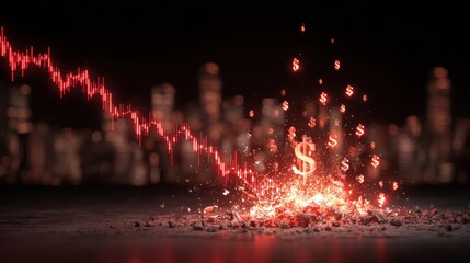 Stock market crash concept with dollar signs and graph