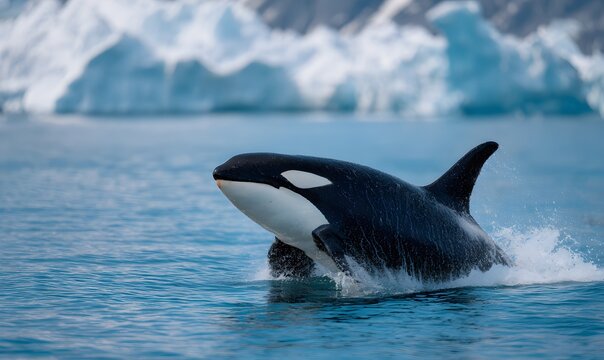 massive orca breaching directly toward the camera