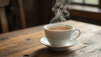 Obraz premium cup of coffee on wooden table