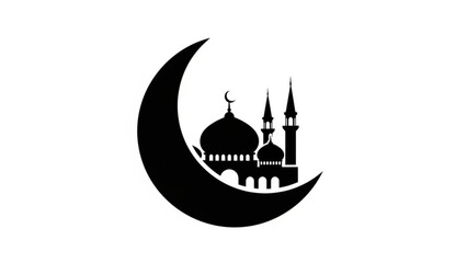 Obraz premium Islamic crescent moon with mosque silhouette a symbol of Islam and Ramadan perfect for religious and cultural designs