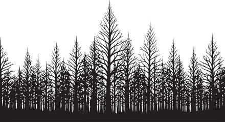 Moody dark enchanted forest silhouette featuring dense trees, mysterious woodland shapes, and a magical atmosphere