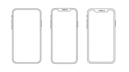 Three outline smartphone outlines on black background mobile device