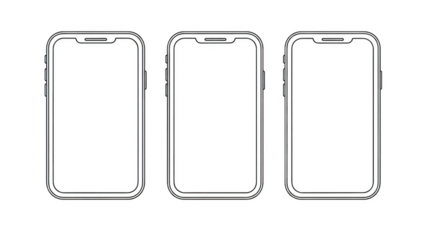Three outline smartphones on black background wireframe technology