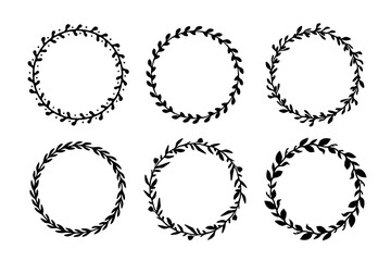 Hand Drawn Floral Wreath Clipart Round Frame Wedding Invitation and Logo Branding