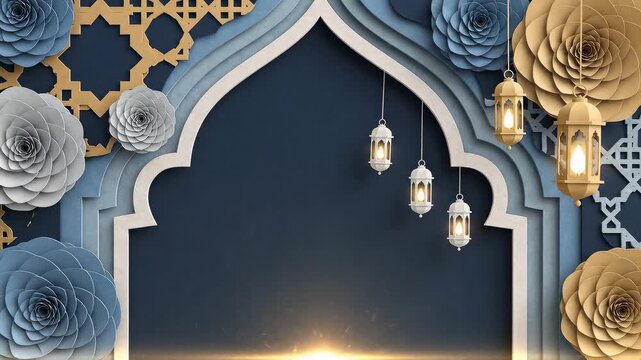 Archway with paper cut flowers, lanterns and geometric patterns