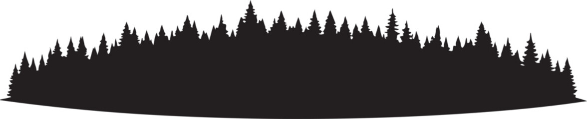 Moody dark enchanted forest silhouette featuring dense trees, mysterious woodland shapes, and a magical atmosphere