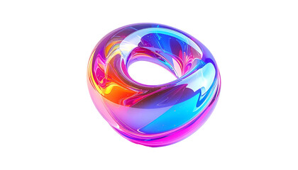 Glossy, abstract, multi-colored torus form on a stark black background