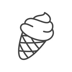 Cute ice cream icon. Monochrome doodle illustration of ice cream cone with soft swirl, classic sweet treat illustration. Kawaii sticker. Vector 10 EPS.