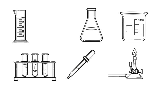 Laboratory equipment set on a clean white background for scientific experiments and research purposes from a straightforward viewpoint