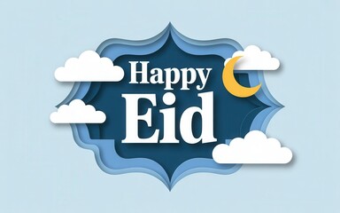 Happy Eid celebration with moon and clouds