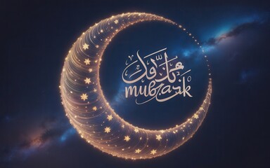 Elegant crescent moon design with Arabic calligraphy for Ramadan Mubarak celebration