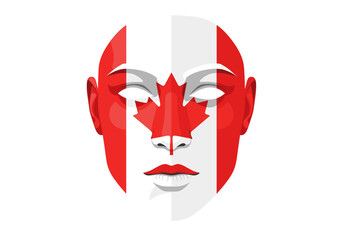 Abstract face with Canadian flag design featuring maple leaf  