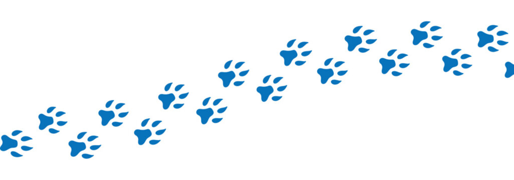 Silhouettes of animal footprints of cat or dog blue vector tracks of  mammals. includes paw prints, hoof marks.