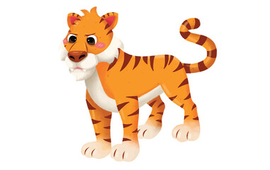 Obraz premium Cute cartoon tiger character isolated on a white background
