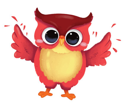 Cute cartoon owl bird character illustration isolated on a white background