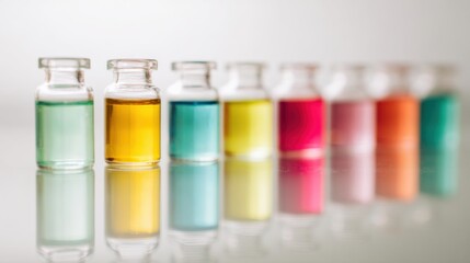 Colorful Laboratory Vials with Vibrant Liquids on White Background