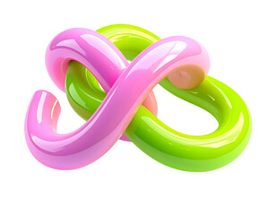 Glossy pink and green intertwined loops, set against black