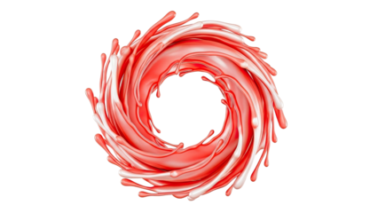 Red and white liquid splash forming a circular vortex