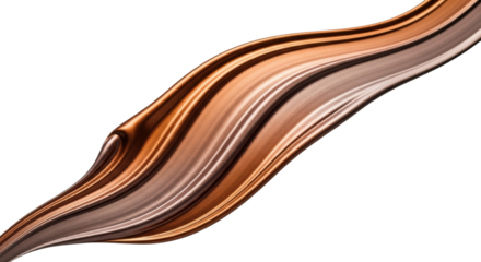 Elegant, fluid metallic abstract stroke with copper, bronze, and dusty rose gold hues, shimmering with detailed texture, on a transparent background. Concept of modern elegance