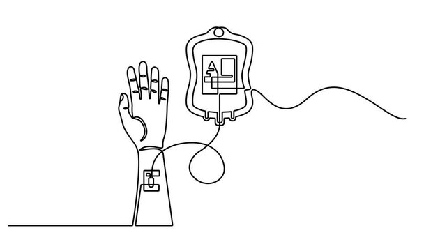 Continuous one line drawing blood bag vector Video, Video Single line draw design vector graphic illustration. IV bag in trendy flat style. Blood bag. Full length line animation. 4K video