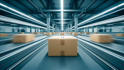 Modern warehouse with automated conveyor system