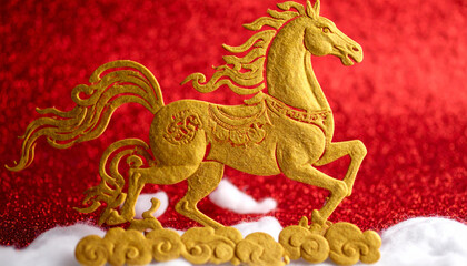 Fototapeta premium 2026 year horse lunar new chinese art decoration on red background
