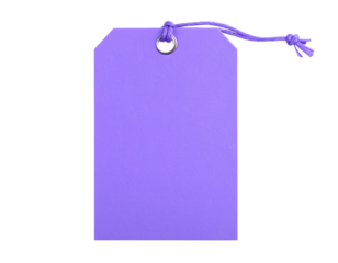 Purple  kraft paper tag Isolated on Transparent or White Background