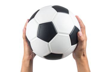Football in hand isolated on transparent or white background
