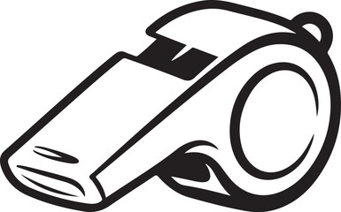 Simple and bold referee whistle silhouette symbolizing sports officiating, control, and fair play.