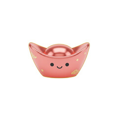 kawaii gold ingot smiling face, pastel red + gold, isolated on white