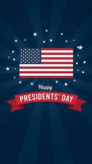 A vibrant patriotic image featuring the american flag and a presidents day greeting ribbon