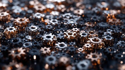 A Close Up View of Interlocking Polished Silver and Bronze Mechanical Gears