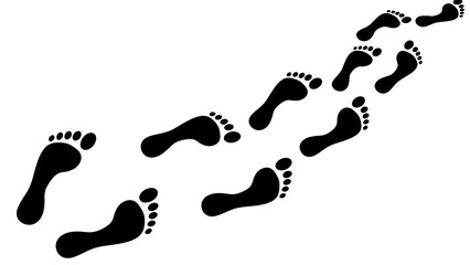 Barefoot Imprints Tracing Path on White Background Illustrating Steps and Forward Motion