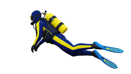 Scuba Diver in Blue and Yellow Suit