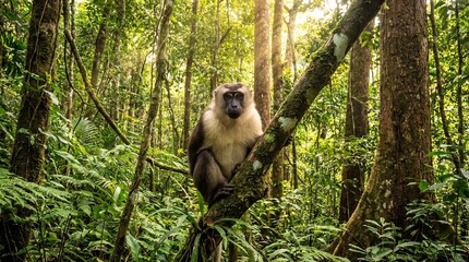 Monkey in Lush Tropical Forest