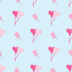 Heart balloon, and candy seamless pattern on a blue background. Valentine concept. For the card, fabric, and wrapping paper.